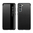 For Samsung Galaxy S21 FE Magnetic Side Window View Shockproof Horizontal Flip Leather Case(Black)