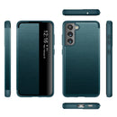 For Samsung Galaxy S21 FE Magnetic Side Window View Shockproof Horizontal Flip Leather Case(Green)