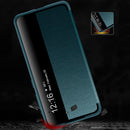 For Samsung Galaxy S21 FE Magnetic Side Window View Shockproof Horizontal Flip Leather Case(Green)