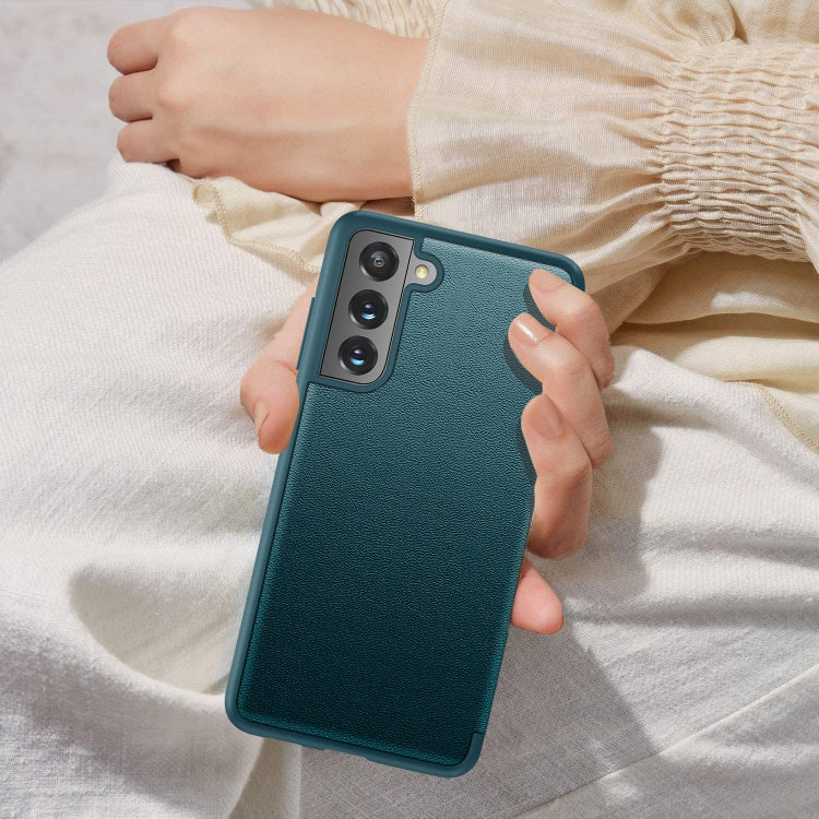 For Samsung Galaxy S21 FE Magnetic Side Window View Shockproof Horizontal Flip Leather Case(Green)