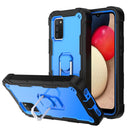 For Samsung Galaxy A02s PC + Rubber 3-layers Shockproof Protective Case with Rotating Holder(Black + Blue)