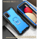 For Samsung Galaxy A02s PC + Rubber 3-layers Shockproof Protective Case with Rotating Holder(Black + Blue)