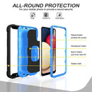 For Samsung Galaxy A02s PC + Rubber 3-layers Shockproof Protective Case with Rotating Holder(Black + Blue)