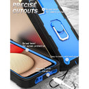 For Samsung Galaxy A02s PC + Rubber 3-layers Shockproof Protective Case with Rotating Holder(Black + Blue)
