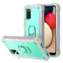 For Samsung Galaxy A02s PC + Rubber 3-layers Shockproof Protective Case with Rotating Holder(Grey White + Mint Green)