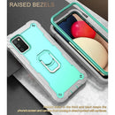 For Samsung Galaxy A02s PC + Rubber 3-layers Shockproof Protective Case with Rotating Holder(Grey White + Mint Green)