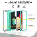 For Samsung Galaxy A02s PC + Rubber 3-layers Shockproof Protective Case with Rotating Holder(Grey White + Mint Green)