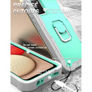 For Samsung Galaxy A02s PC + Rubber 3-layers Shockproof Protective Case with Rotating Holder(Grey White + Mint Green)