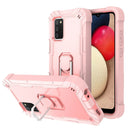 For Samsung Galaxy A02s PC + Rubber 3-layers Shockproof Protective Case with Rotating Holder(Rose Gold)