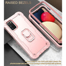 For Samsung Galaxy A02s PC + Rubber 3-layers Shockproof Protective Case with Rotating Holder(Rose Gold)