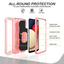For Samsung Galaxy A02s PC + Rubber 3-layers Shockproof Protective Case with Rotating Holder(Rose Gold)