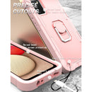 For Samsung Galaxy A02s PC + Rubber 3-layers Shockproof Protective Case with Rotating Holder(Rose Gold)
