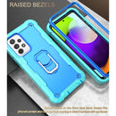 For Samsung Galaxy A52 5G / 4G PC + Rubber 3-layers Shockproof Protective Case with Rotating Holder(Mint Green + Blue)