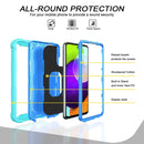 For Samsung Galaxy A52 5G / 4G PC + Rubber 3-layers Shockproof Protective Case with Rotating Holder(Mint Green + Blue)