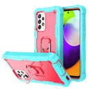 For Samsung Galaxy A52 5G / 4G PC + Rubber 3-layers Shockproof Protective Case with Rotating Holder(Mint Green + Rose Red)