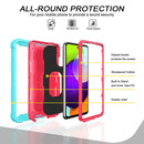 For Samsung Galaxy A52 5G / 4G PC + Rubber 3-layers Shockproof Protective Case with Rotating Holder(Mint Green + Rose Red)