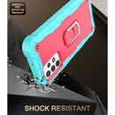 For Samsung Galaxy A52 5G / 4G PC + Rubber 3-layers Shockproof Protective Case with Rotating Holder(Mint Green + Rose Red)