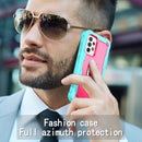 For Samsung Galaxy A52 5G / 4G PC + Rubber 3-layers Shockproof Protective Case with Rotating Holder(Mint Green + Rose Red)