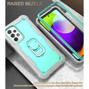 For Samsung Galaxy A52 5G / 4G PC + Rubber 3-layers Shockproof Protective Case with Rotating Holder(Grey White + Mint Green)