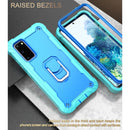 For Samsung Galaxy S20 FE / FE 5G PC + Rubber 3-layers Shockproof Protective Case with Rotating Holder(Mint Green + Blue)