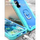 For Samsung Galaxy S20 FE / FE 5G PC + Rubber 3-layers Shockproof Protective Case with Rotating Holder(Mint Green + Blue)