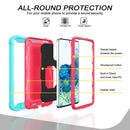 For Samsung Galaxy S20 FE / FE 5G PC + Rubber 3-layers Shockproof Protective Case with Rotating Holder(Mint Green + Rose Red)