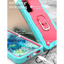 For Samsung Galaxy S20 FE / FE 5G PC + Rubber 3-layers Shockproof Protective Case with Rotating Holder(Mint Green + Rose Red)