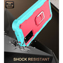 For Samsung Galaxy S20 FE / FE 5G PC + Rubber 3-layers Shockproof Protective Case with Rotating Holder(Mint Green + Rose Red)