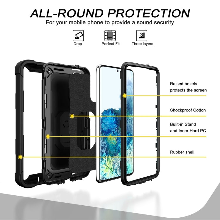 For Samsung Galaxy S20 FE / FE 5G PC + Rubber 3-layers Shockproof Protective Case with Rotating Holder(Black)