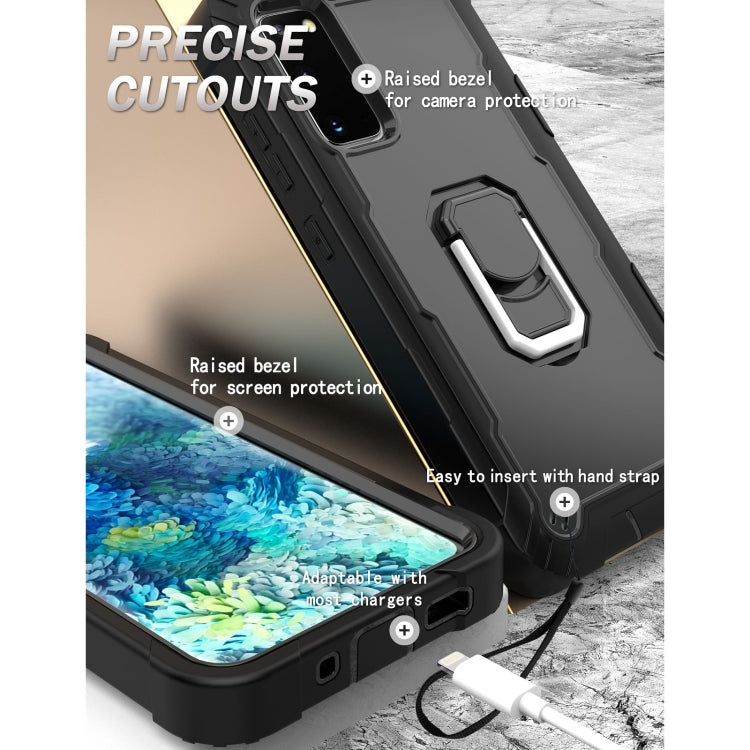 For Samsung Galaxy S20 FE / FE 5G PC + Rubber 3-layers Shockproof Protective Case with Rotating Holder(Black)