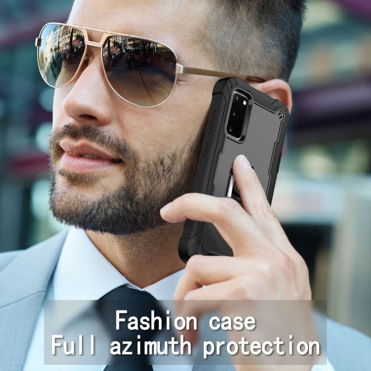 For Samsung Galaxy S20 FE / FE 5G PC + Rubber 3-layers Shockproof Protective Case with Rotating Holder(Black)