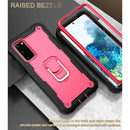 For Samsung Galaxy S20 FE / FE 5G PC + Rubber 3-layers Shockproof Protective Case with Rotating Holder(Black + Rose Red)