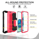 For Samsung Galaxy S20 FE / FE 5G PC + Rubber 3-layers Shockproof Protective Case with Rotating Holder(Black + Rose Red)