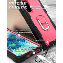 For Samsung Galaxy S20 FE / FE 5G PC + Rubber 3-layers Shockproof Protective Case with Rotating Holder(Black + Rose Red)