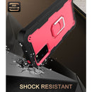 For Samsung Galaxy S20 FE / FE 5G PC + Rubber 3-layers Shockproof Protective Case with Rotating Holder(Black + Rose Red)