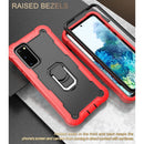 For Samsung Galaxy S20 FE / FE 5G PC + Rubber 3-layers Shockproof Protective Case with Rotating Holder(Red + Black)