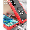 For Samsung Galaxy S20 FE / FE 5G PC + Rubber 3-layers Shockproof Protective Case with Rotating Holder(Red + Black)
