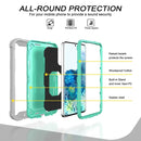For Samsung Galaxy S20 FE / FE 5G PC + Rubber 3-layers Shockproof Protective Case with Rotating Holder(Grey White + Mint Green)