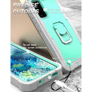 For Samsung Galaxy S20 FE / FE 5G PC + Rubber 3-layers Shockproof Protective Case with Rotating Holder(Grey White + Mint Green)
