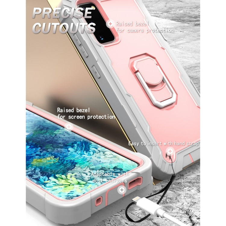 For Samsung Galaxy S20 FE / FE 5G PC + Rubber 3-layers Shockproof Protective Case with Rotating Holder(Grey White + Rose Gold)