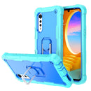 For LG Velvet PC + Rubber 3-layers Shockproof Protective Case with Rotating Holder(Mint Green + Blue)