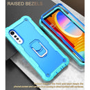 For LG Velvet PC + Rubber 3-layers Shockproof Protective Case with Rotating Holder(Mint Green + Blue)