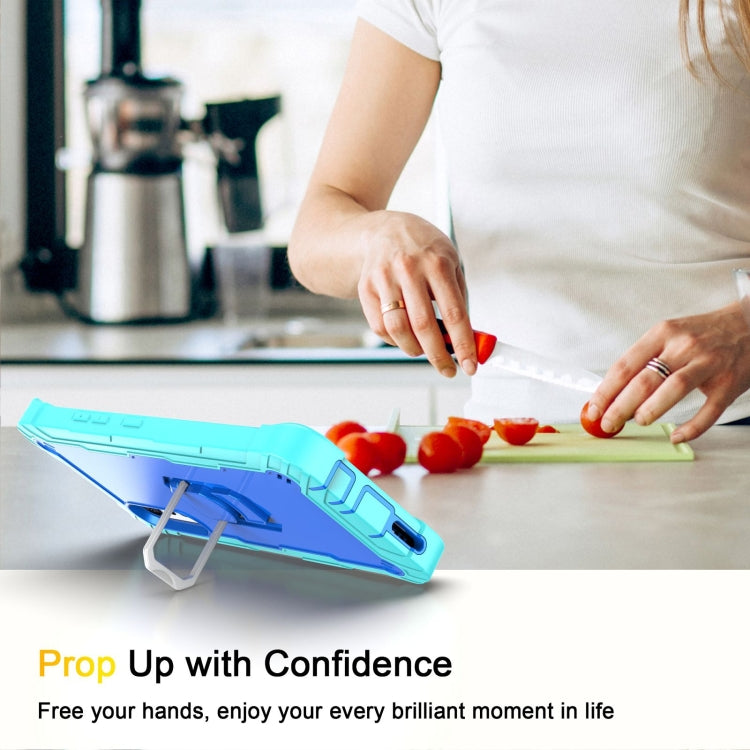 For LG Velvet PC + Rubber 3-layers Shockproof Protective Case with Rotating Holder(Mint Green + Blue)