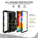 For LG Velvet PC + Rubber 3-layers Shockproof Protective Case with Rotating Holder(Black)