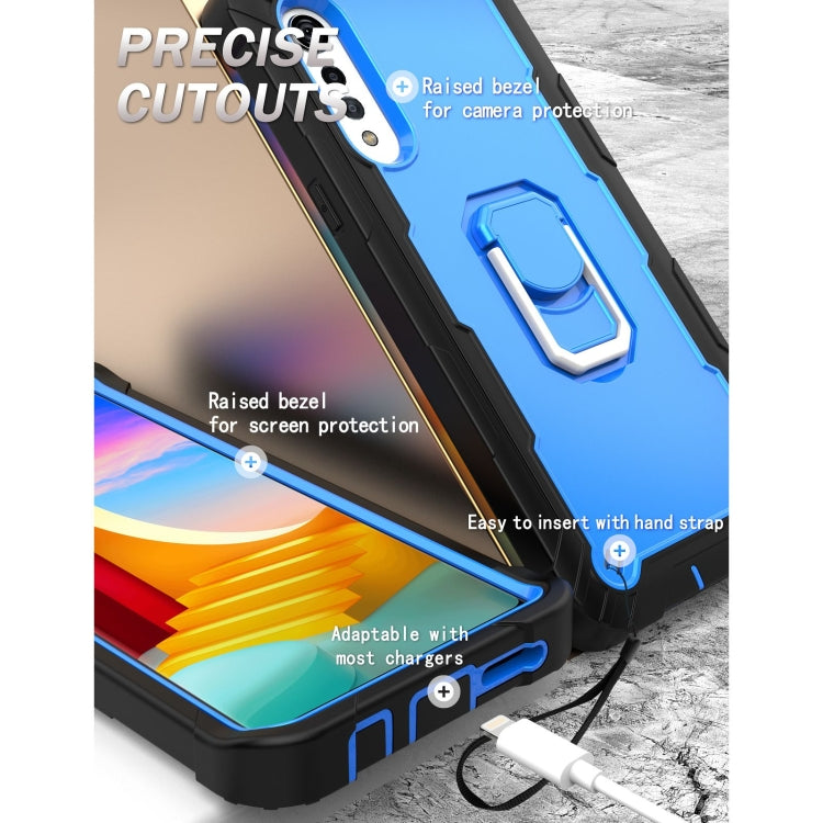 For LG Velvet PC + Rubber 3-layers Shockproof Protective Case with Rotating Holder(Black + Blue)