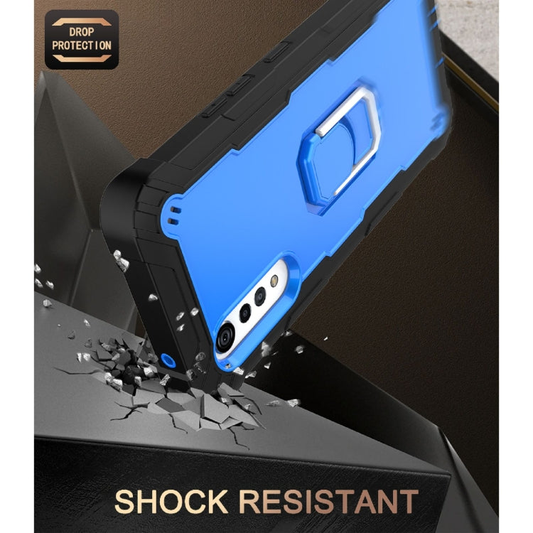 For LG Velvet PC + Rubber 3-layers Shockproof Protective Case with Rotating Holder(Black + Blue)
