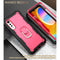 For LG Velvet PC + Rubber 3-layers Shockproof Protective Case with Rotating Holder(Black + Rose Red)