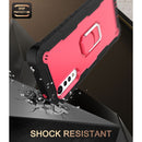 For LG Velvet PC + Rubber 3-layers Shockproof Protective Case with Rotating Holder(Black + Rose Red)