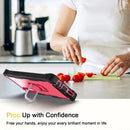 For LG Velvet PC + Rubber 3-layers Shockproof Protective Case with Rotating Holder(Black + Rose Red)