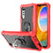 For LG Velvet PC + Rubber 3-layers Shockproof Protective Case with Rotating Holder(Red + Black)